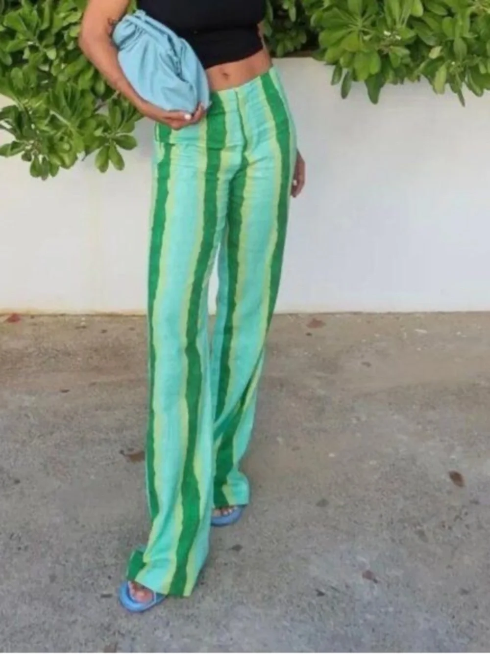 New Zara Striped Flared Linen Blend Pants S